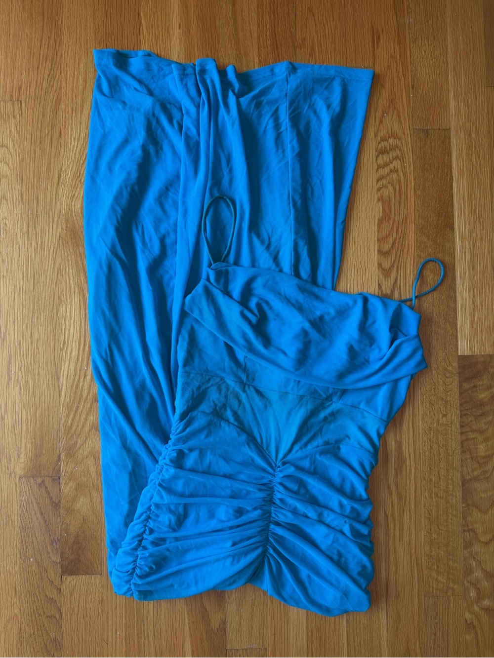 Saints & Secrets Blue Ruched Maxi Dress - Size Medium